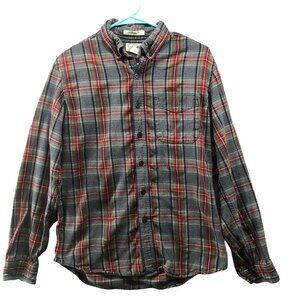 L.L. Bean Scotch Plaid Flannel Shirt Mens S Traditional Fit Gray Red Cotton